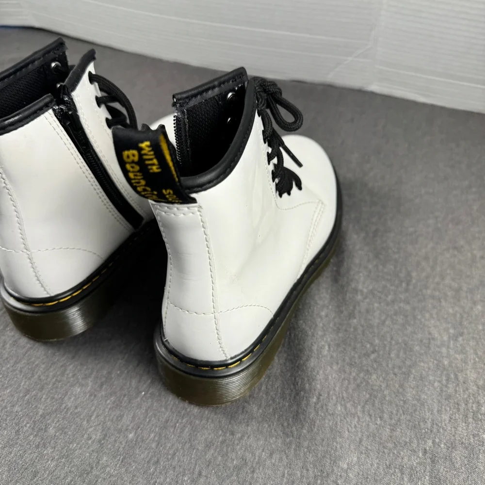Dr. Martens 1460 J Junior White Patent Leather Lace Up Zip Boots Size 2 US Kids